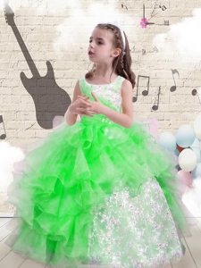 Sleeveless Lace Up Floor Length Beading and Ruffles Little Girl Pageant Gowns