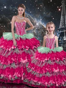 Sweetheart Sleeveless Lace Up Sweet 16 Dress Multi-color Organza