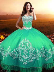 Turquoise 15th Birthday Dress Military Ball and Sweet 16 and Quinceanera with Beading and Appliques Sweetheart Sleeveless Lace Up