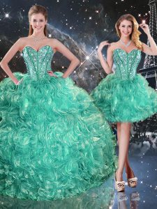 Sweetheart Sleeveless Lace Up Sweet 16 Dress Turquoise Organza