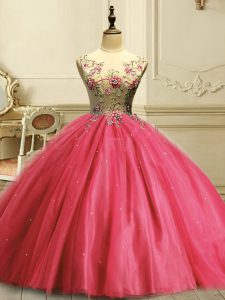Smart Appliques and Sequins Vestidos de Quinceanera Coral Red Lace Up Sleeveless Floor Length