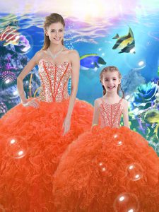 Low Price Orange Red Sweetheart Neckline Beading and Ruffles 15 Quinceanera Dress Sleeveless Lace Up