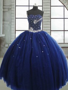 Navy Blue Quinceanera Dresses Military Ball and Sweet 16 and Quinceanera with Beading Sweetheart Sleeveless Lace Up