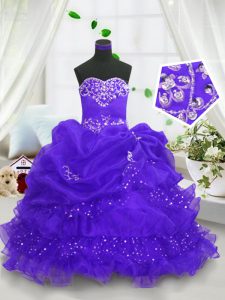 Sleeveless Lace Up Floor Length Beading and Ruffled Layers and Pick Ups Little Girls Pageant Dress Wholesale