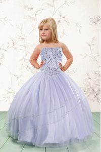 Luxurious Strapless Sleeveless Lace Up Kids Pageant Dress Grey Tulle