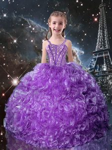 Charming Straps Sleeveless Lace Up Little Girls Pageant Gowns Eggplant Purple Organza