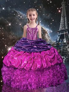 Perfect Beading and Ruffles and Pick Ups Kids Formal Wear Purple Lace Up Sleeveless Floor Length