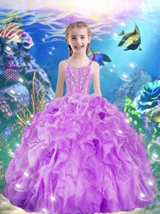 Straps Sleeveless Lace Up Little Girls Pageant Dress Wholesale Lilac Organza