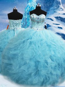 Elegant Aqua Blue Sleeveless Beading and Pick Ups Floor Length Sweet 16 Quinceanera Dress