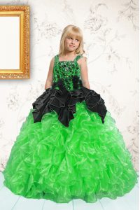 Lovely Pick Ups Straps Sleeveless Lace Up Little Girls Pageant Dress Green Organza