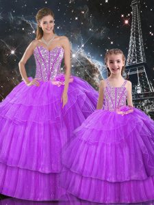 Adorable Ball Gowns Quinceanera Gown Purple Sweetheart Organza and Tulle Sleeveless Floor Length Lace Up