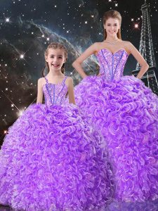New Style Lavender Sweet 16 Quinceanera Dress Military Ball and Sweet 16 and Quinceanera with Beading and Ruffles Sweetheart Sleeveless Lace Up