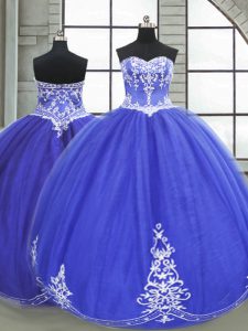New Style Blue Sweetheart Lace Up Appliques Quinceanera Gowns Sleeveless