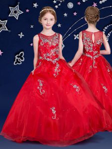 Gorgeous Scoop Sleeveless Zipper Floor Length Beading and Appliques Kids Formal Wear
