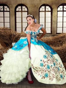 Wonderful Multi-color Ball Gowns Embroidery and Ruffled Layers Sweet 16 Quinceanera Dress Lace Up Taffeta Sleeveless Floor Length