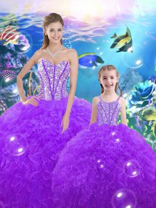Flirting Ball Gowns Quinceanera Dresses Purple Sweetheart Organza Sleeveless Floor Length Lace Up