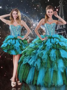 Fashion Multi-color Sleeveless Beading and Ruffles and Ruffled Layers Floor Length Sweet 16 Dress