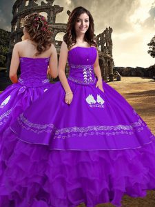 High Class Sleeveless Embroidery and Ruffled Layers Zipper Quinceanera Dresses