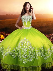 Captivating Yellow Green Ball Gowns Taffeta Sweetheart Sleeveless Beading and Appliques Floor Length Lace Up Quinceanera Gowns