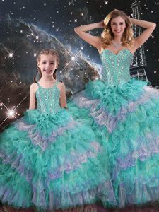 Fine Ball Gowns Quinceanera Gown Multi-color Sweetheart Organza Sleeveless Floor Length Lace Up