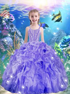 Purple Ball Gowns Beading and Ruffles Little Girls Pageant Dress Wholesale Lace Up Organza Sleeveless Floor Length
