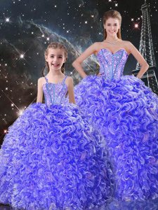 Stylish Purple Ball Gown Prom Dress Military Ball and Sweet 16 and Quinceanera with Beading and Ruffles Sweetheart Sleeveless Lace Up