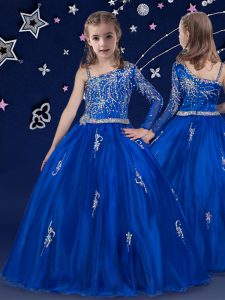 Ball Gowns Little Girl Pageant Gowns Royal Blue Bateau Organza Sleeveless Floor Length Zipper
