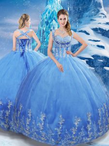 Sleeveless Lace Up Floor Length Beading and Appliques Quinceanera Gown