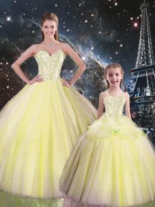 Fabulous Floor Length Ball Gowns Sleeveless Yellow Quinceanera Gowns Lace Up