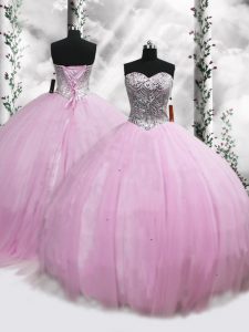 Ball Gowns Sleeveless Lilac 15 Quinceanera Dress Brush Train Lace Up