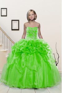 Sleeveless Floor Length Beading and Pick Ups Lace Up Little Girl Pageant Dress