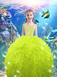 Organza Straps Sleeveless Lace Up Beading and Ruffles Little Girls Pageant Gowns in
