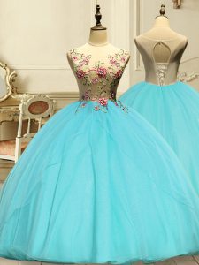 Extravagant Floor Length Ball Gowns Sleeveless Aqua Blue Sweet 16 Quinceanera Dress Lace Up