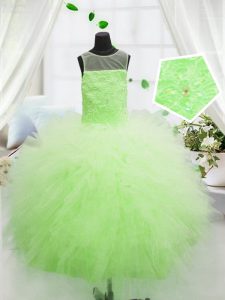 Best Scoop Yellow Green Tulle Zipper Little Girls Pageant Gowns Sleeveless Floor Length Beading and Appliques