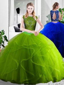 Top Selling Floor Length Olive Green Sweet 16 Dresses Scoop Sleeveless Zipper