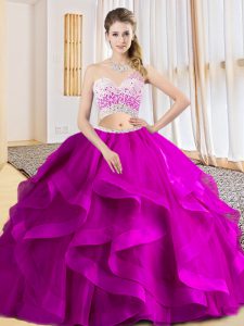 One Shoulder Sleeveless Tulle Ball Gown Prom Dress Beading and Ruffles Criss Cross