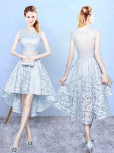 Lace Scoop Sleeveless Zipper Lace Quinceanera Court Dresses in Light Blue