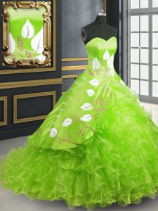 Admirable Lace Up 15 Quinceanera Dress Embroidery Sleeveless Brush Train