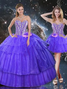 Captivating Sweetheart Sleeveless Lace Up Sweet 16 Quinceanera Dress Purple Organza
