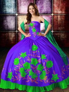 Multi-color Ball Gowns Embroidery Quinceanera Dress Lace Up Satin Sleeveless Floor Length