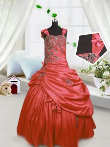 Great Pick Ups Floor Length Ball Gowns Sleeveless Watermelon Red Little Girl Pageant Gowns Lace Up