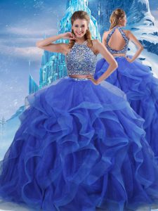 Modest Floor Length Ball Gowns Sleeveless Royal Blue Quinceanera Dress Zipper