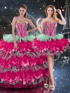 Trendy Sweetheart Sleeveless Lace Up Quinceanera Gown Multi-color Organza