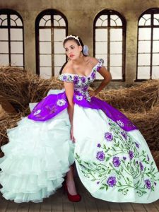 Glorious Sleeveless Floor Length Embroidery and Ruffled Layers Lace Up Ball Gown Prom Dress with Multi-color