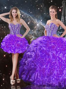 Adorable Ball Gowns Quinceanera Dress Eggplant Purple Sweetheart Organza Sleeveless Floor Length Lace Up