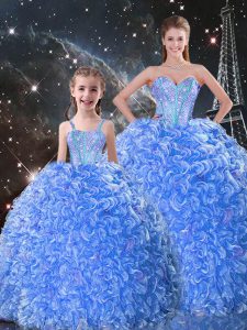 Blue Sleeveless Organza Lace Up Vestidos de Quinceanera for Military Ball and Sweet 16 and Quinceanera