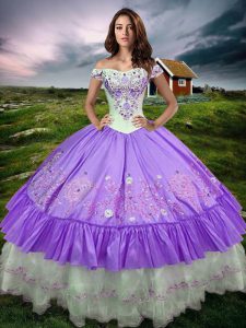 Lavender Lace Up Ball Gown Prom Dress Beading and Embroidery and Ruffled Layers Sleeveless Floor Length