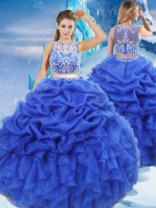 Glorious Royal Blue Sleeveless Beading and Ruffles and Pick Ups Floor Length Quinceanera Gown