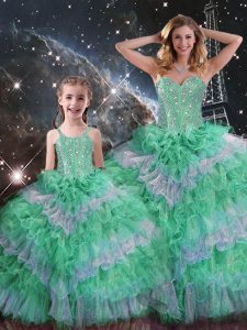 Simple Multi-color Ball Gowns Organza Sweetheart Sleeveless Beading and Ruffled Layers Floor Length Lace Up Quinceanera Dress