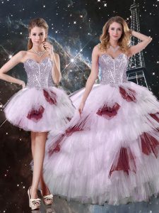 Fashion Multi-color Three Pieces Tulle Sweetheart Sleeveless Beading and Ruffled Layers and Sequins Floor Length Lace Up Sweet 16 Dress